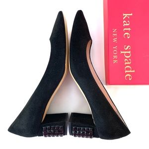 Kate Spade Black Suede Crystal Studded Block Heel Glitter Pump size 9.5 Low Heel